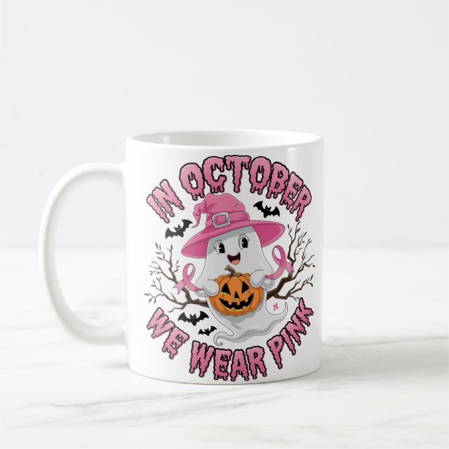 Cute Ghost Pumpkin Halloween Design Design Kaffemugg (Vänster)