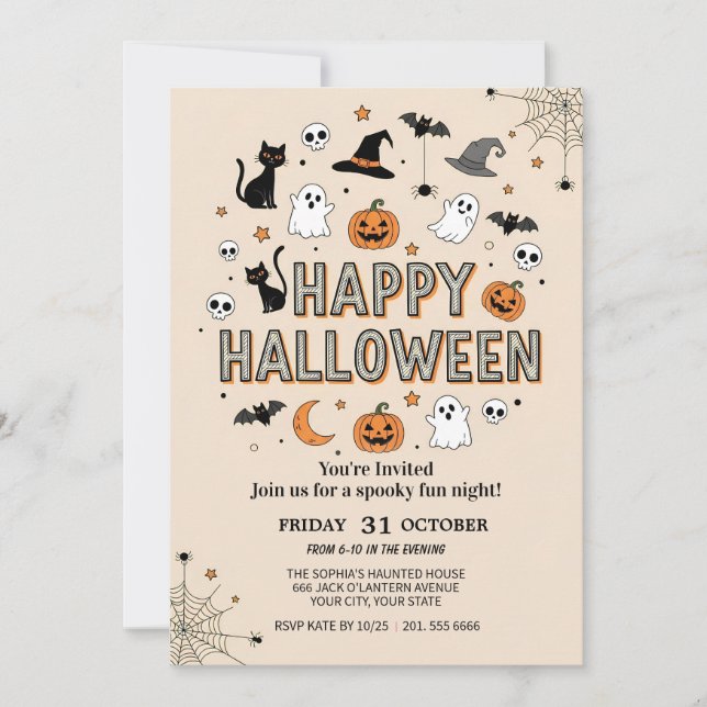 Cute Ghost & Pumpkin Halloween fest Inbjudningar (Framsida)