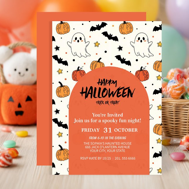 Cute Ghost & Pumpkin Halloween fest Inbjudningar (Skapare uppladdad)