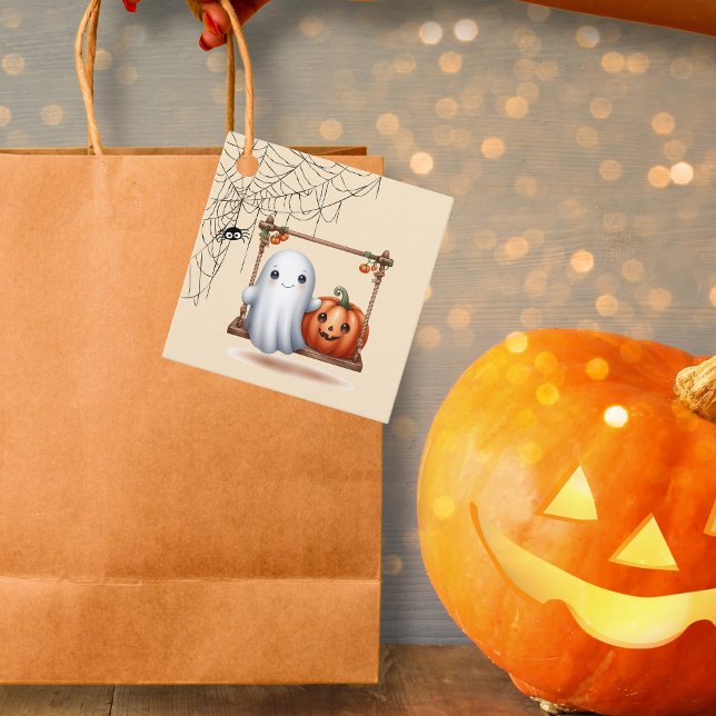 Cute Ghost Pumpkin Halloween Gåvor Etiketter (Skapare uppladdad)