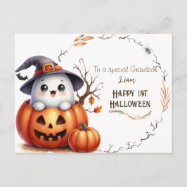 Cute Ghost Pumpkin Halloween Helg Vykort