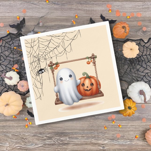 Cute Ghost Pumpkin Halloween Pappersservett (Skapare uppladdad)