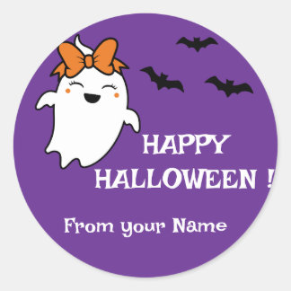 Cute Ghost Pumpkin Happy halloween Personlig Runt Klistermärke