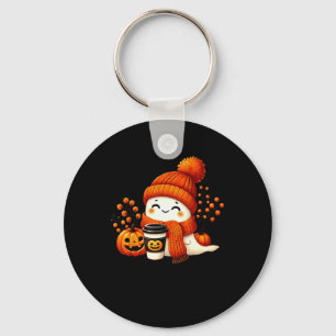 Cute Ghost Pumpkin Spice Kopp Halloween Fall Drink Nyckelring