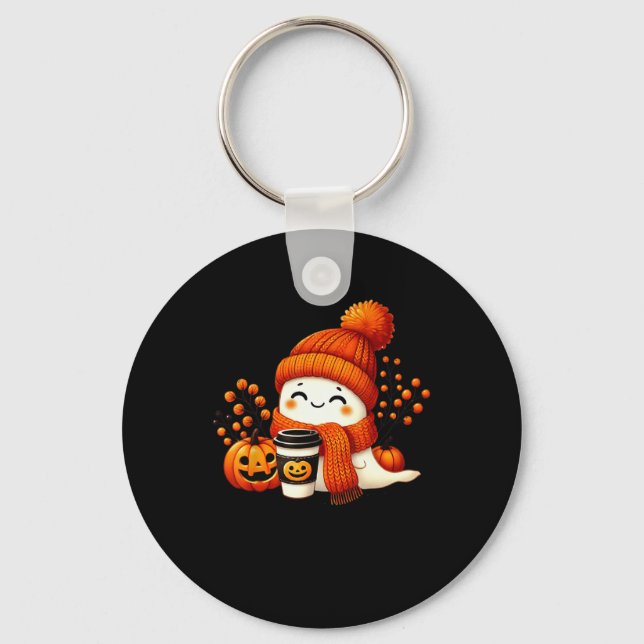 Cute Ghost Pumpkin Spice Kopp Halloween Fall Drink Nyckelring (Framsida)