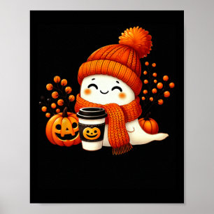 Cute Ghost Pumpkin Spice Kopp Halloween Fall Drink Poster