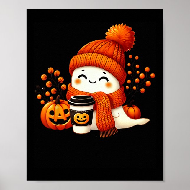 Cute Ghost Pumpkin Spice Kopp Halloween Fall Drink Poster (Framsidan)