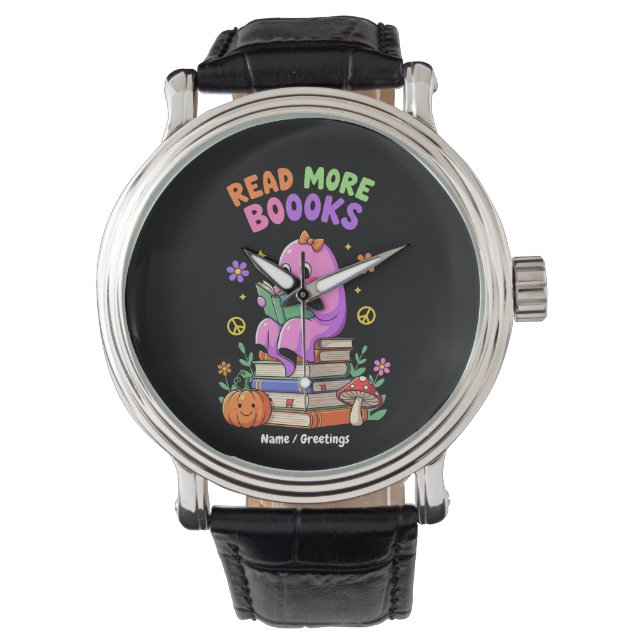 Cute Ghost "Read more Boooks" Funny Halloween Armbandsur (Framsida)