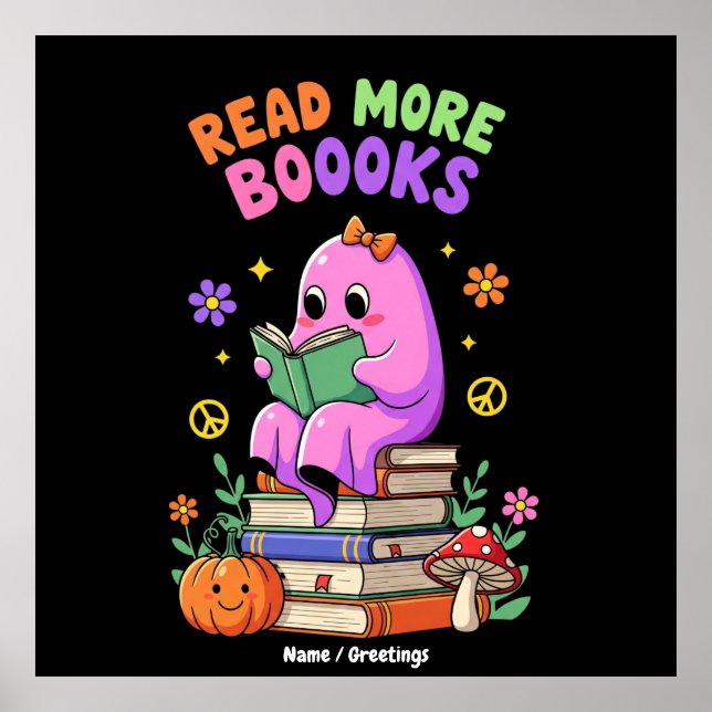 Cute Ghost "Read more Boooks" Funny Halloween Poster (Framsidan)