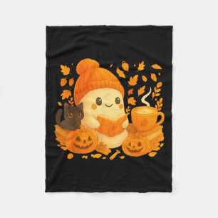 Cute Ghost Reading Bok Älskare Autumn Fall Hallowe Fleecefilt