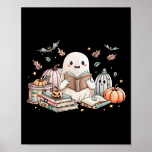 Cute Ghost Reading Bok Älskare Autumn Fall Hallowe Poster