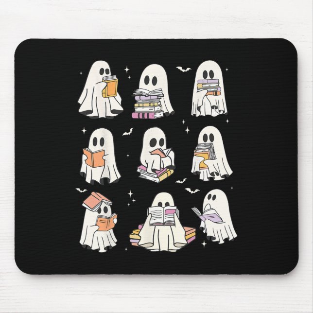 Cute Ghost Reading Bok Älskare Halloween Funny Gho Musmatta (Framsidan)