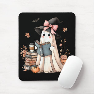 Cute Ghost Reading Bok Älskare Halloween Ghost Musmatta