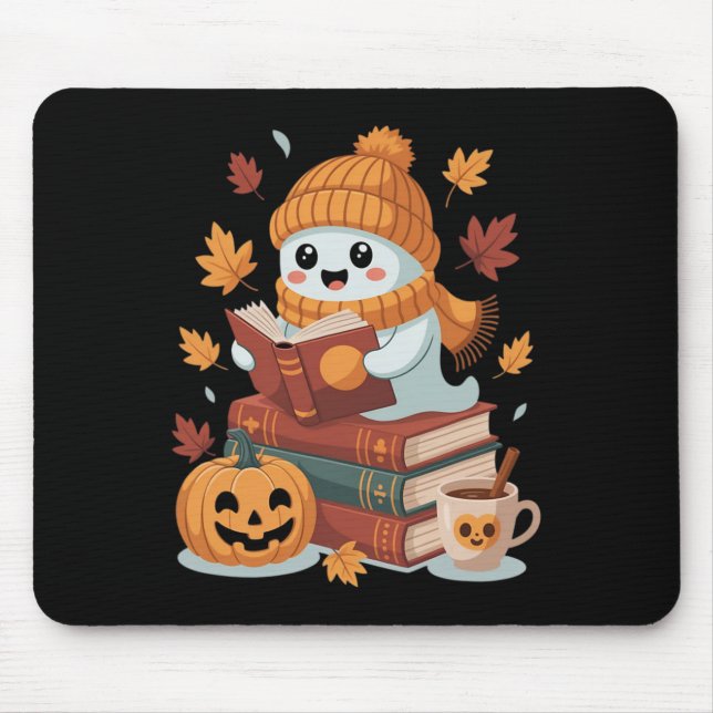 Cute Ghost Reading Bokar - Fall Halloween Bok Lov Musmatta (Framsidan)