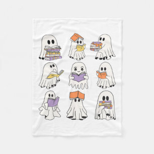 Cute Ghost Reading Bokar Funny Halloween Bokar Lov Fleecefilt