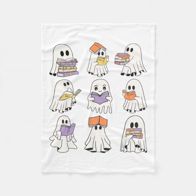 Cute Ghost Reading Bokar Funny Halloween Bokar Lov Fleecefilt (Framsidan)