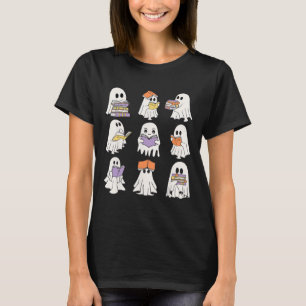 Cute Ghost Reading Bokar Funny Halloween Bokar Lov T Shirt