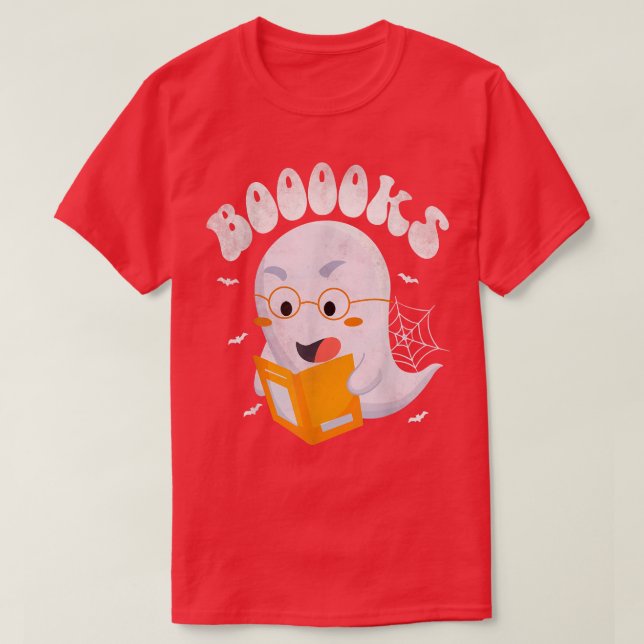 Cute Ghost Reading Booooks Book Teacher Halloween  T Shirt (Design framsida)