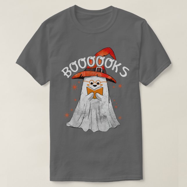 Cute Ghost Reading Booooks Top Book Teacher Hallow T Shirt (Design framsida)