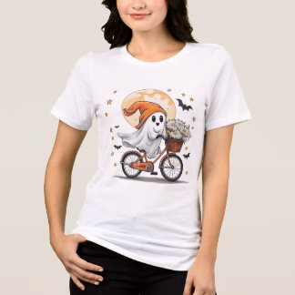 Cute Ghost Riding Bicycle Halloween T-Shirt - Roli
