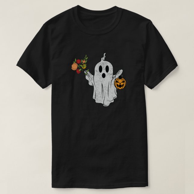 Cute Ghost Romantic Blommigt Pumpkin T Shirt (Design framsida)