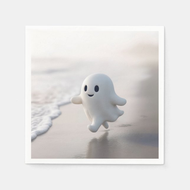 Cute Ghost Running On a Beach Pappersservett (Framsidan)