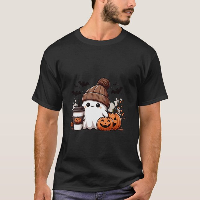 Cute Ghost Shirt Fall Pumpkin Tshirt Coffee Älskar T Shirt (Framsida)