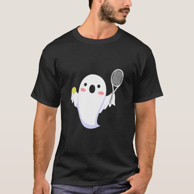 Cute Ghost Spela tennis Halloween Tennis Ghost T Shirt (Framsida)