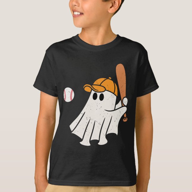 Cute Ghost Spelande basetball-Funny Halloween T Shirt (Framsida)