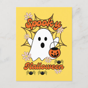 Cute Ghost Spindelnät Spooky Halloween Vykort