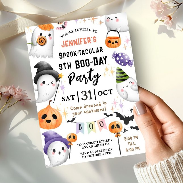 Cute Ghost Spooktacular Halloween 9:s födelsedag Inbjudningar (Skapare uppladdad)