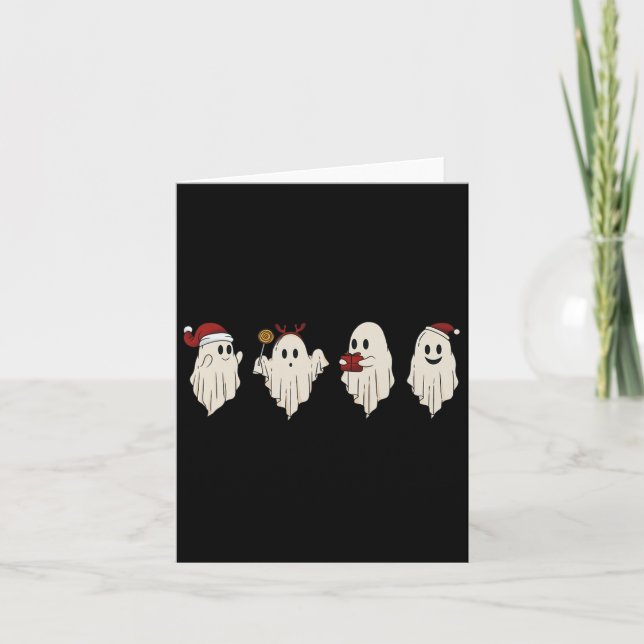 Cute Ghost Spooky jul Santa Hat Funny Family Kort (Framsida)