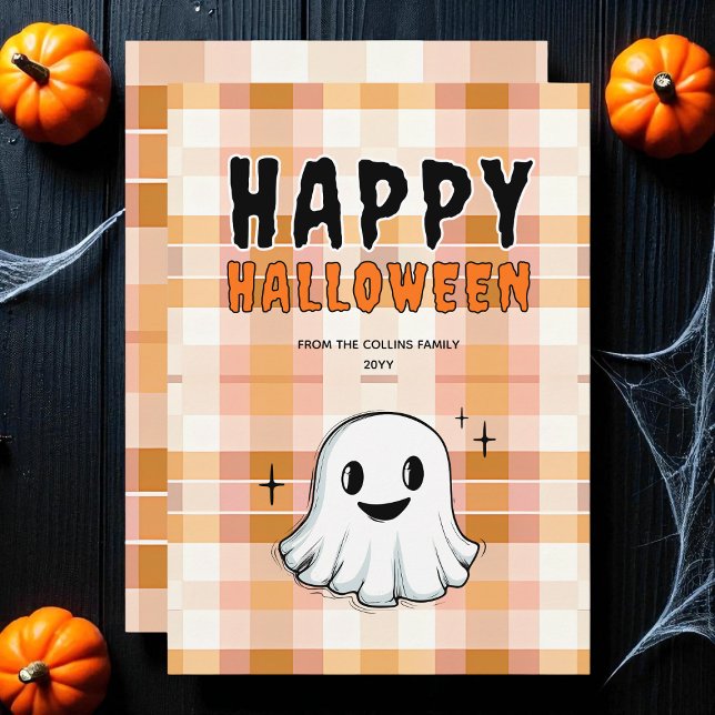 Cute Ghost Spooky Orange och Black Happy halloween Julkort (Cute Ghost Spooky Orange and Black Happy Halloween Holiday Card)