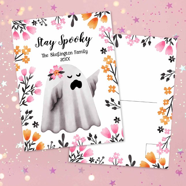 Cute Ghost Stanna Spooky Halloween Vykort (Cute Ghost Stay Spooky Halloween Postcard)