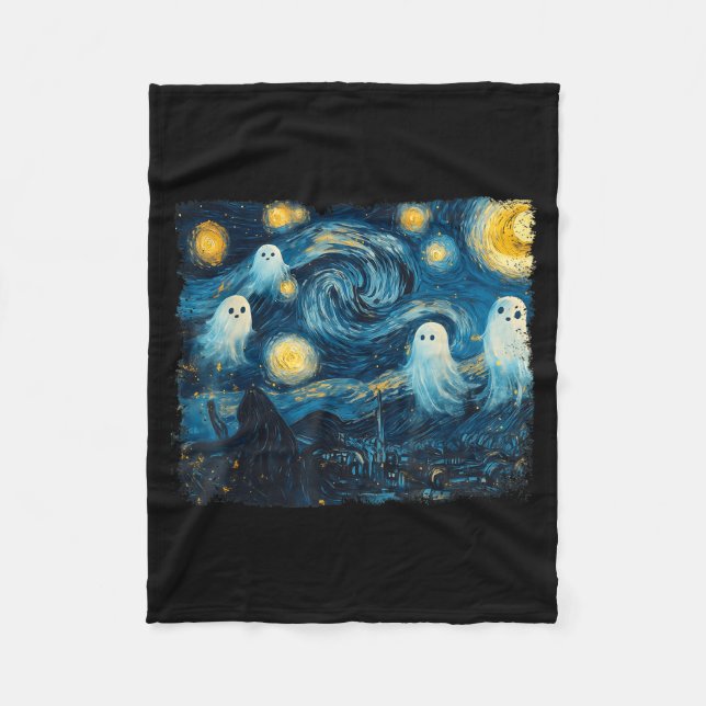 Cute Ghost Starry Night Halloween Soky Retro Van G Fleecefilt (Framsidan)