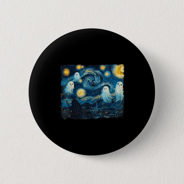 Cute Ghost Starry Night Halloween Soky Retro Van G Knapp (Framsida)