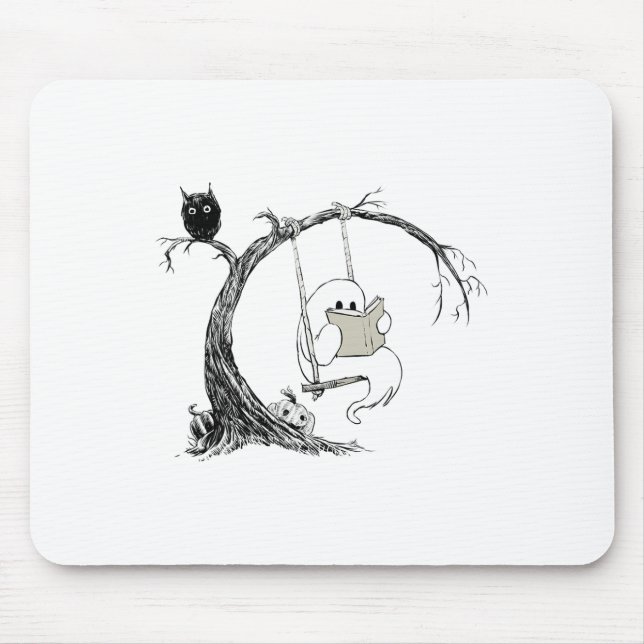 Cute Ghost Swinging Reading Bok Halloween Ghost C Musmatta (Framsidan)