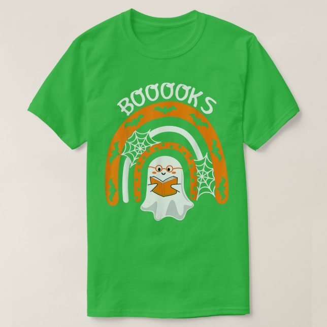 Cute Ghost Teacher Rainbow Bok Reading Top Hallow T Shirt (Design framsida)