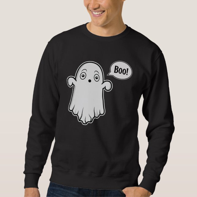 Cute Ghost Tittar och Skrämt Boo Halloween Lång Ärmad Tröja (Framsida)