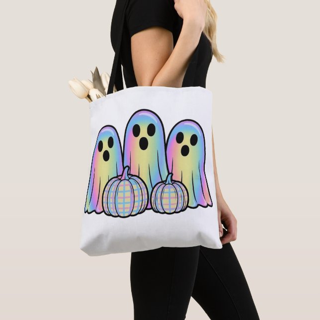 Cute Ghost Trio Halloween T-Shirt  Adorable Kawaii Tygkasse (Närbild)
