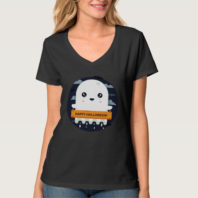 Cute Ghost Trying to be Scary Halloween T Shirt (Framsida)