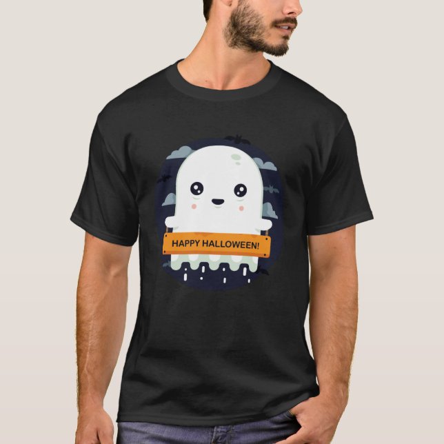Cute Ghost Trying to be Scary Halloween T Shirt (Framsida)