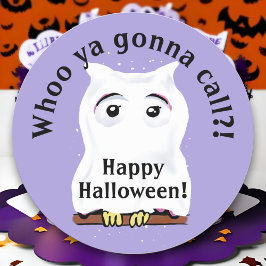 Cute Ghost Uggla Halloween Pun WHo Ya Gonna Call Runt Klistermärke