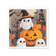 Cute Ghost Uggla & Pumpkins Spooky Halloween