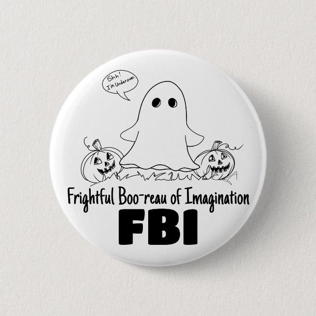 Cute Ghost Undercover FBI Halloween Button Knapp (Framsida)