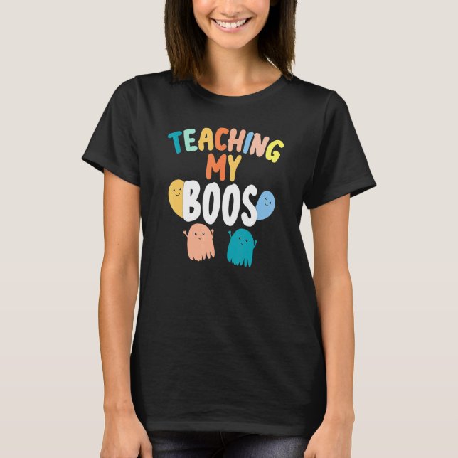 Cute Ghost undervisar min Boos Funny Halloween Tea T Shirt (Framsida)
