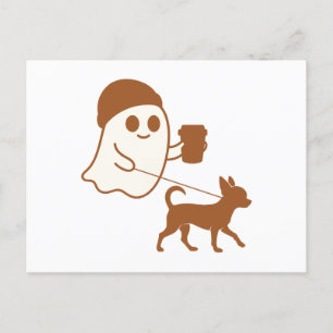 Cute Ghost Walking Chihuahua Helg Vykort