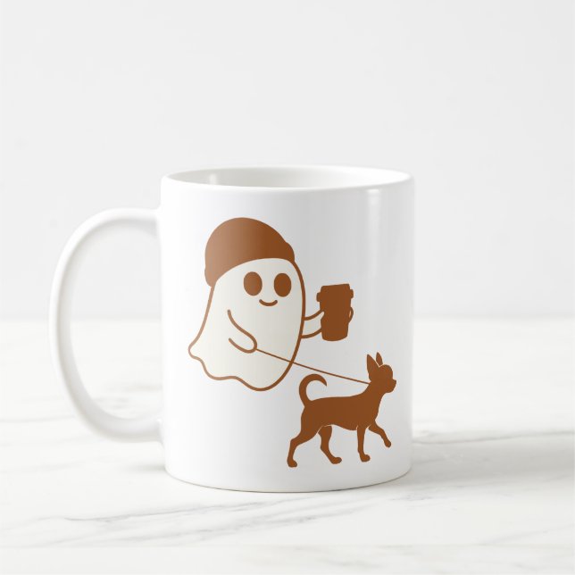 Cute Ghost Walking Chihuahua Kaffemugg (Vänster)