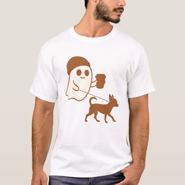 Cute Ghost Walking Chihuahua T Shirt (Framsida)