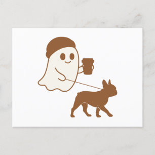 Cute Ghost Walking Frenchie Helg Vykort